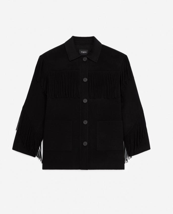 Blousons & Cuir | Blouson laine noir franges style western Black | The Kooples Femme