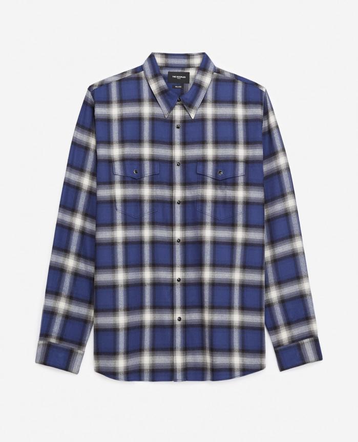 Chemises | Chemise coton bleu et blanc carreaux Blue Grey | The Kooples Homme