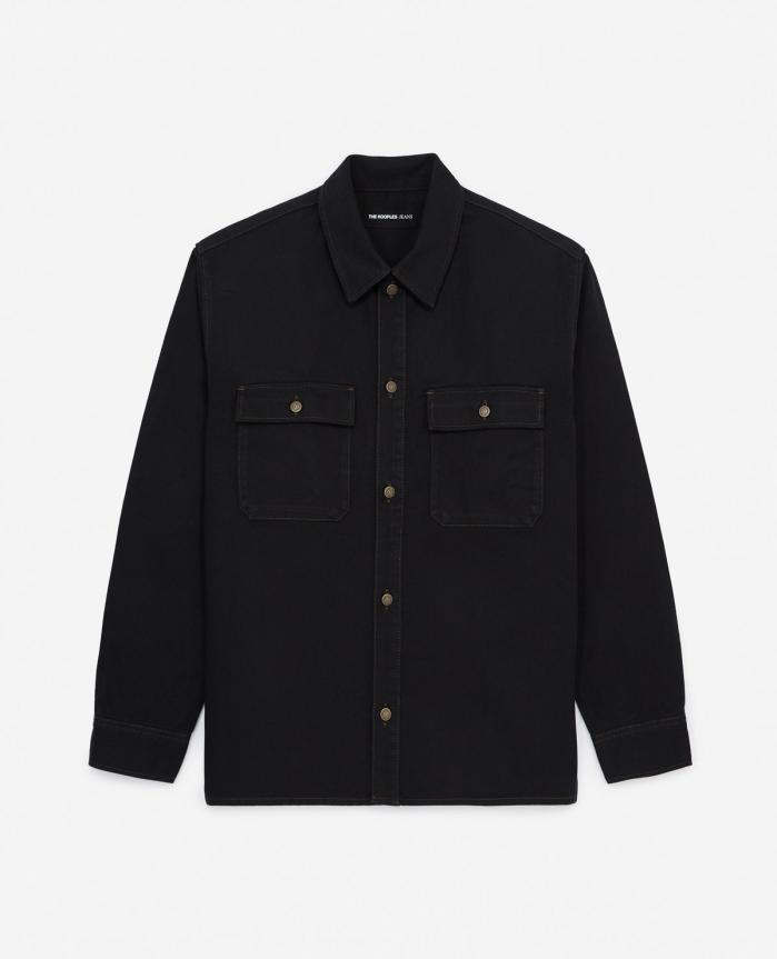 Chemises | Chemise jean noire à poches plaquées Black | The Kooples Homme