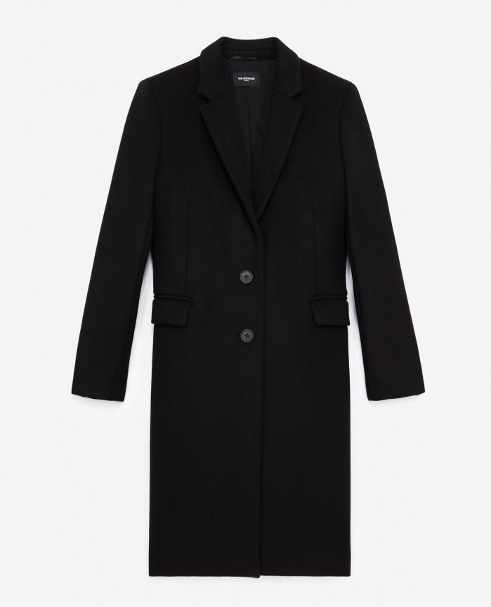 Manteaux & Fourrures | Manteau laine noir ajusté détail cuir Black | The Kooples Femme