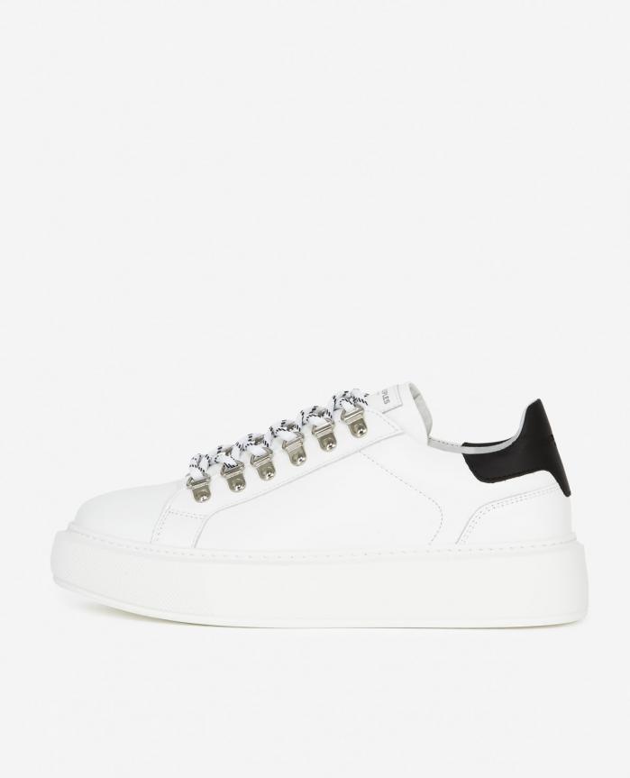 Sneakers | Baskets blanches cuir lisse détail noir White / Black | The Kooples Femme