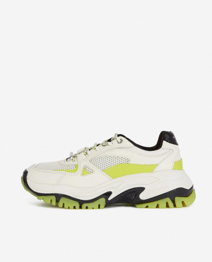 Sneakers | Baskets blanches cuir semelle compensée White – Yellow | The Kooples Femme|Homme