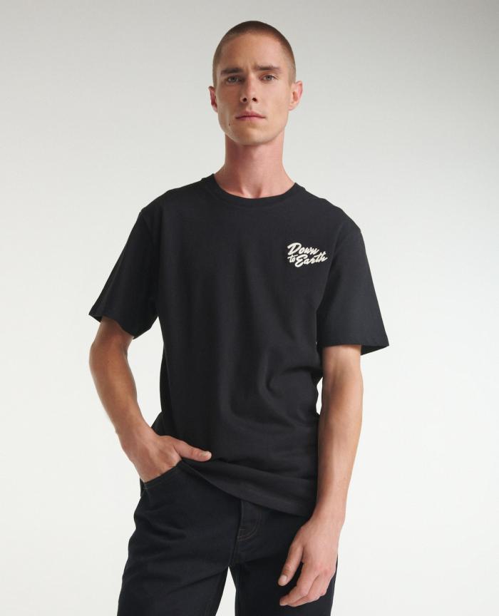 T-Shirts | T-shirt noir coton brodé Down to Earth Black | The Kooples Homme