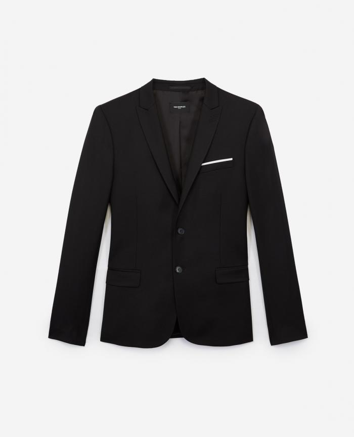 Vestes | Veste laine noire ajustée à pochette Black | The Kooples Homme