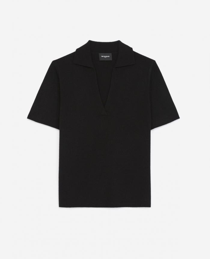 T-Shirts & Polos | Polo noir droit col ouvert sans boutons Black | The Kooples Femme